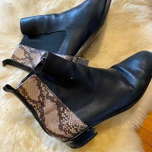 Biker boots. Snakeskin heel/metal detail. Leather